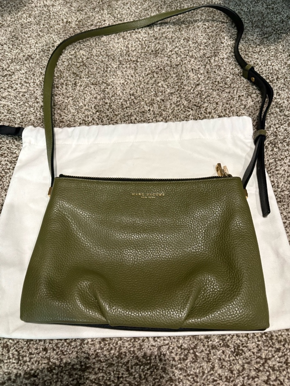 Marc Jacob’s Olive Green Pebbled Leather Crossbody Bag with Gold Hardware